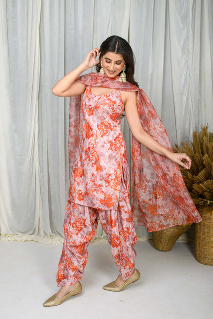 Orange Printed Water Sequin Salwar Set