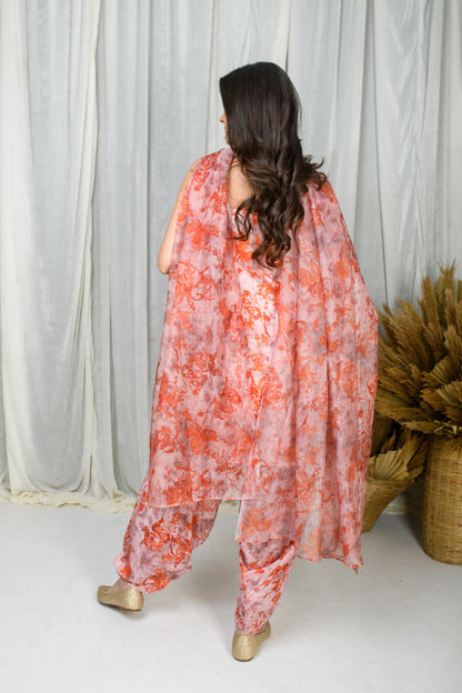 Orange Printed Water Sequin Salwar Set