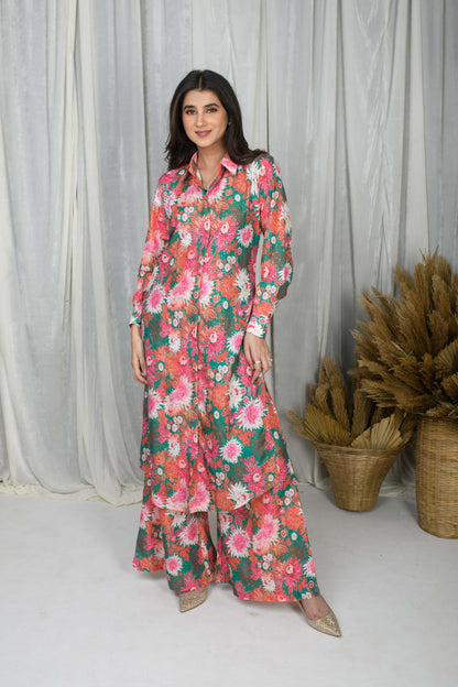 Green  Printed Water Sequin Co-Ord Set