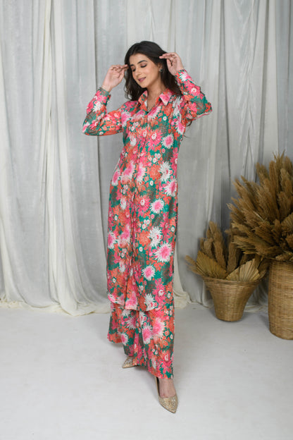 Green  Printed Water Sequin Co-Ord Set