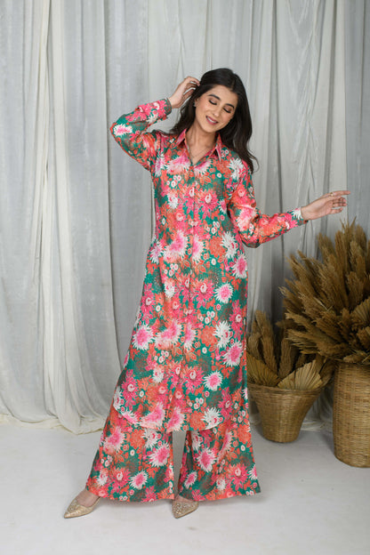 Green  Printed Water Sequin Co-Ord Set