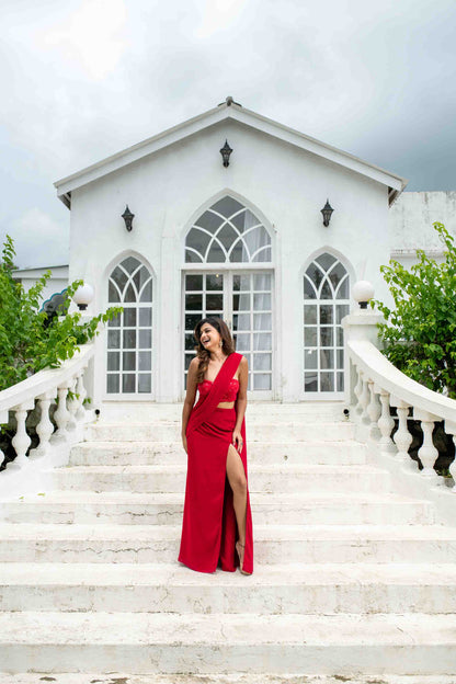 Red Skirt Slit Saree