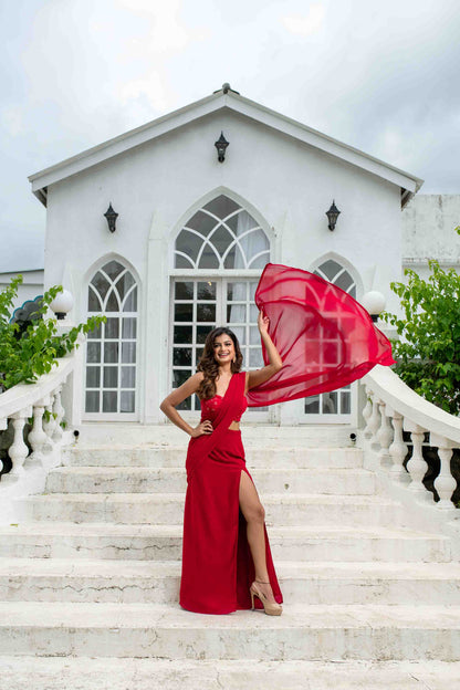 Red Skirt Slit Saree