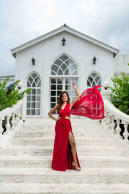 Red Skirt Slit Saree
