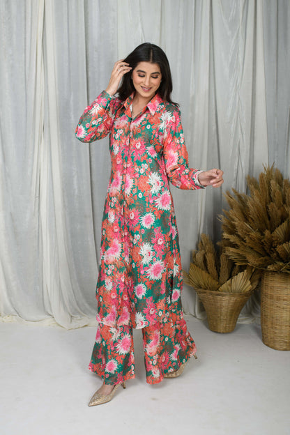 Green  Printed Water Sequin Co-Ord Set