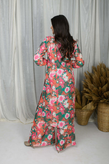 Green  Printed Water Sequin Co-Ord Set