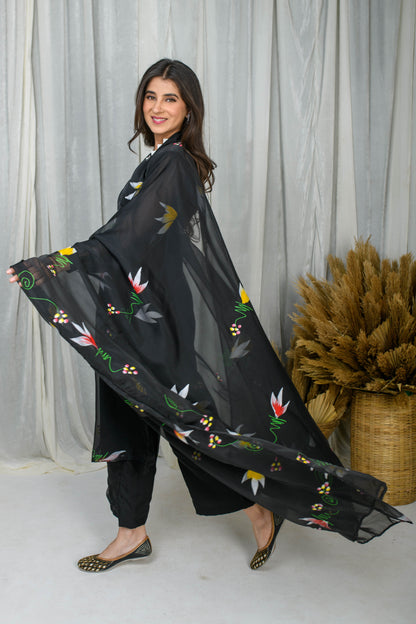Black Hand Painted Straight Kurta Set
