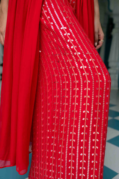 Red Long slit top with palazzo