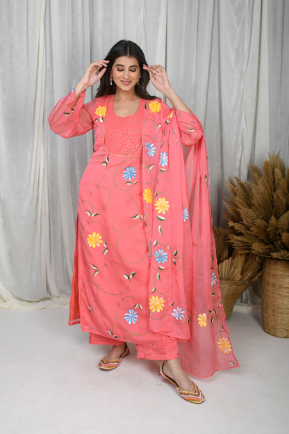 LIGHT PINK Embroidered HANDPAINTED KURTA SET