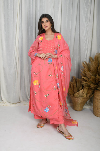 LIGHT PINK Embroidered HANDPAINTED KURTA SET