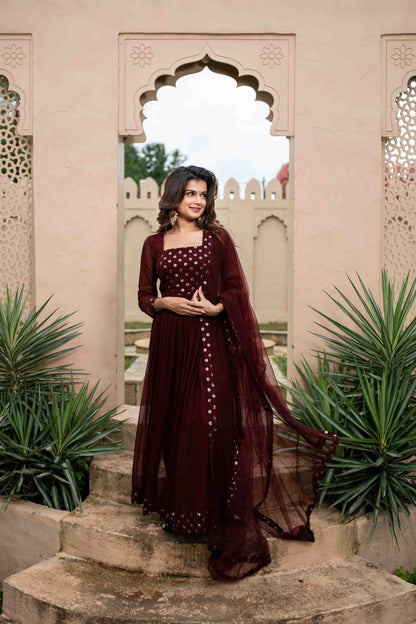 Maroon nayra cut kurta set