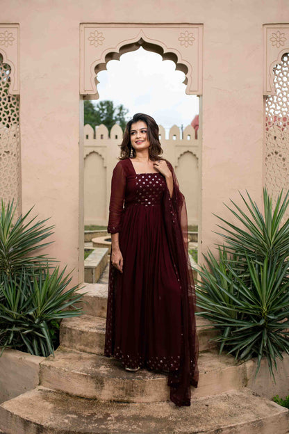 Maroon nayra cut kurta set