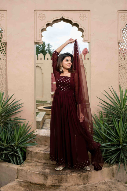 Maroon nayra cut kurta set