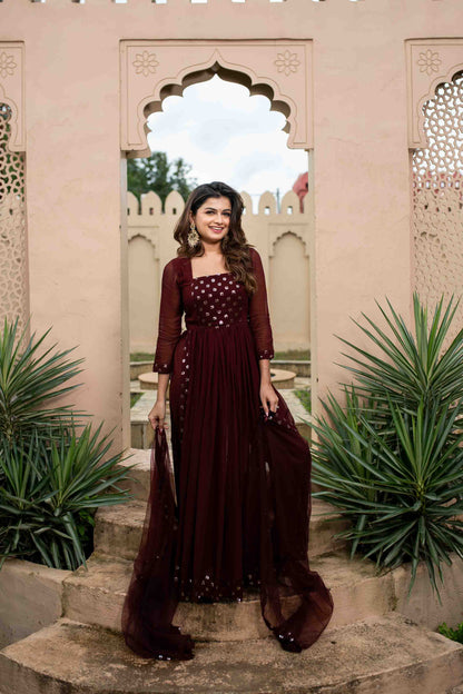 Maroon nayra cut kurta set