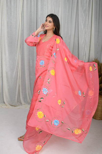 LIGHT PINK Embroidered HANDPAINTED KURTA SET