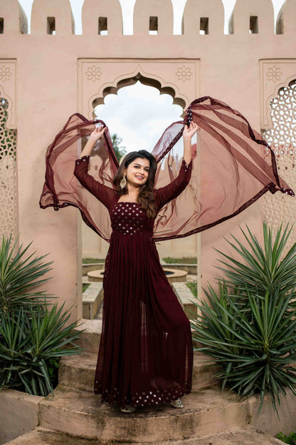 Maroon nayra cut kurta set