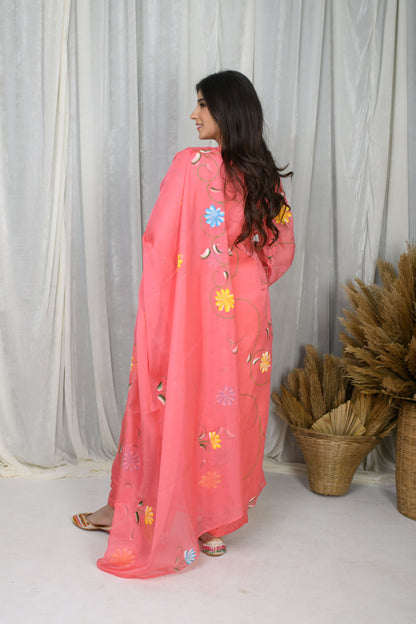 LIGHT PINK Embroidered HANDPAINTED KURTA SET