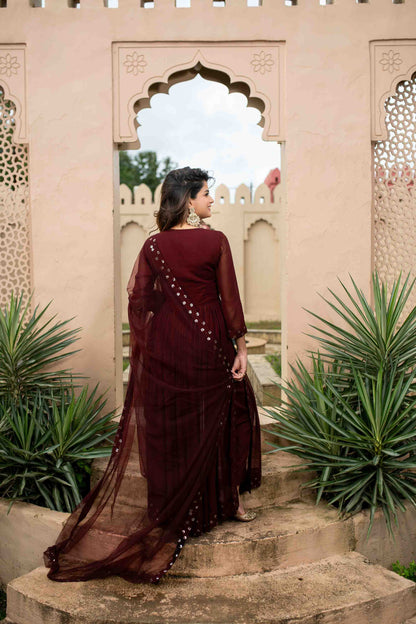 Maroon nayra cut kurta set