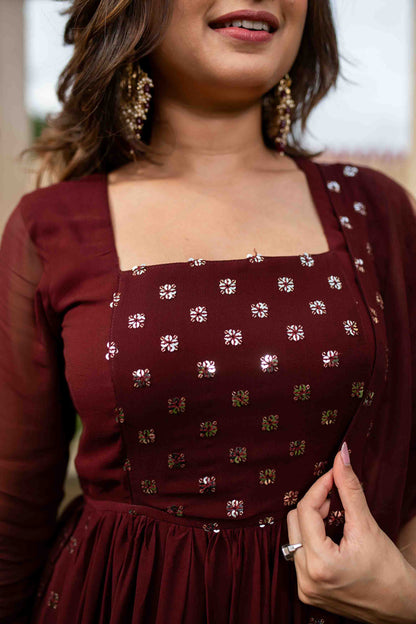 Maroon nayra cut kurta set