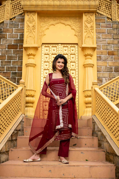 Maroon Georgette Kurta Set