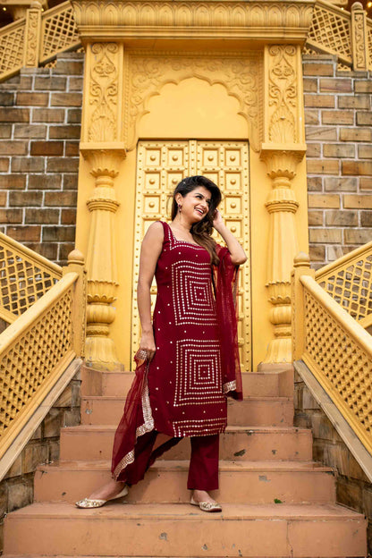 Maroon Georgette Kurta Set