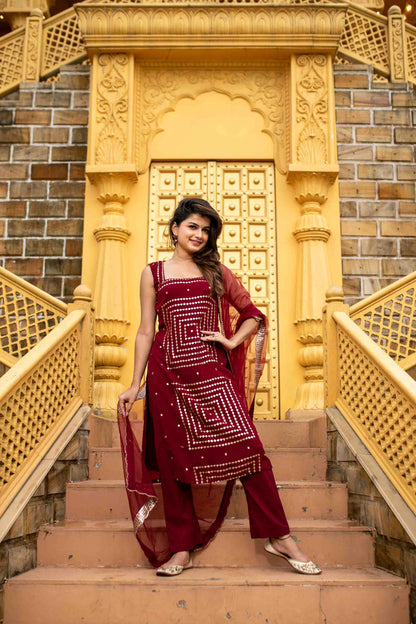 Maroon Georgette Kurta Set