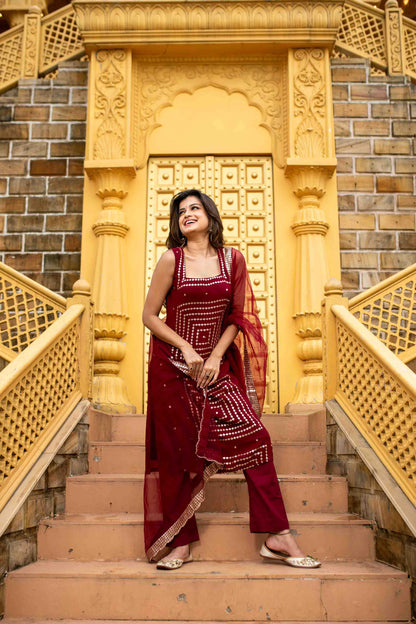 Maroon Georgette Kurta Set