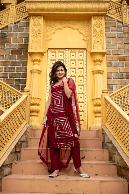 Maroon Georgette Kurta Set