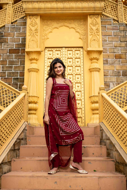 Maroon Georgette Kurta Set