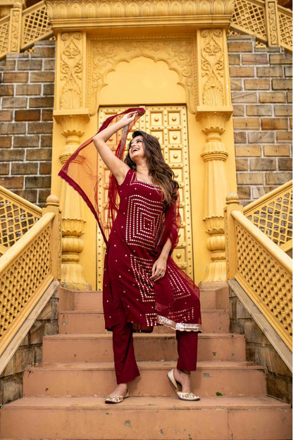 Maroon Georgette Kurta Set