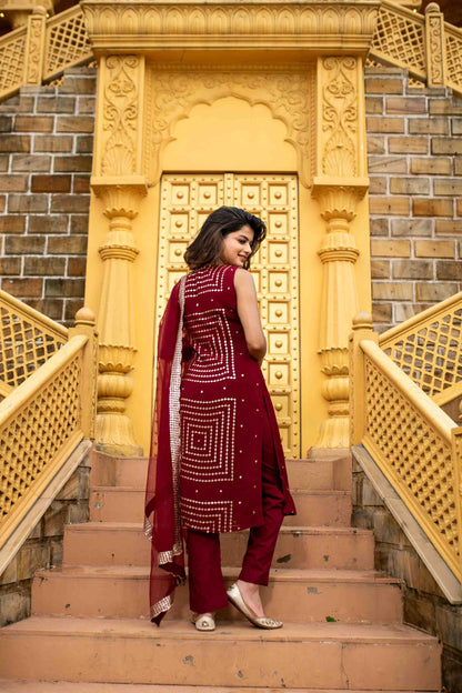 Maroon Georgette Kurta Set