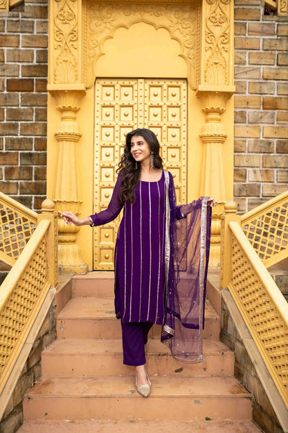 Purple Georgette Kurta Set