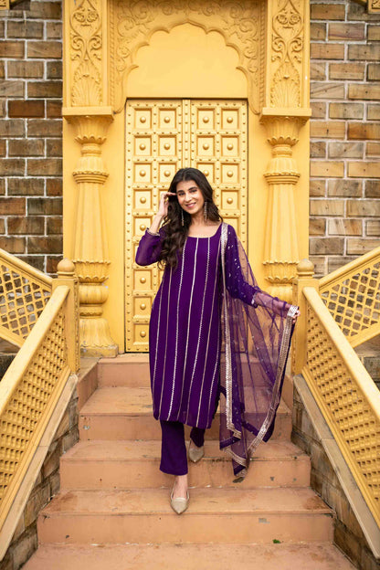Purple Georgette Kurta Set