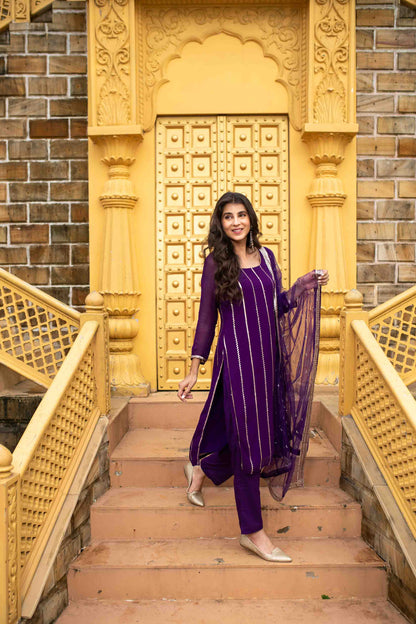Purple Georgette Kurta Set
