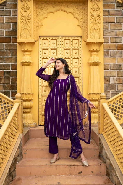 Purple Georgette Kurta Set