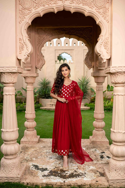 Red And Gold Anarkali