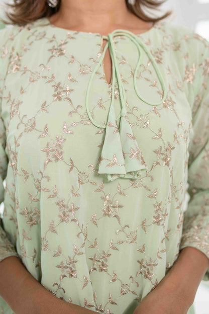 Light Pista Zari Work Box Style Kurta Pallazzo Set