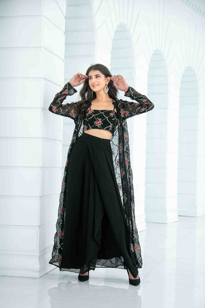 Black Slit Dhoti With Jacket