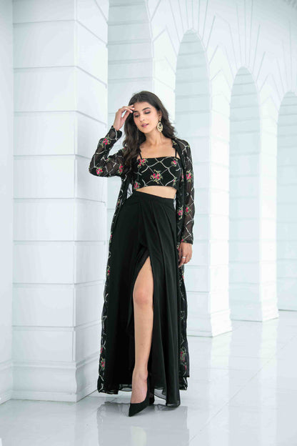 Black Slit Dhoti With Jacket