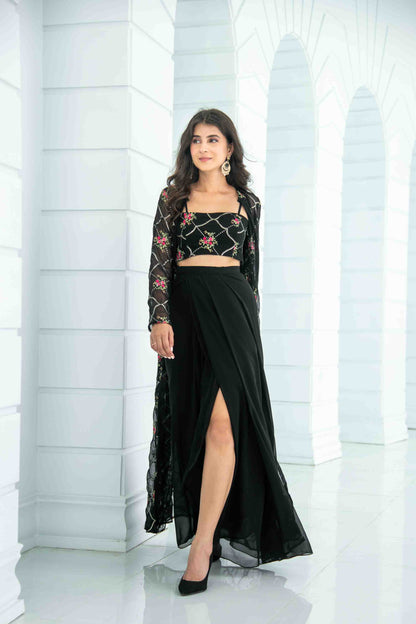 Black Slit Dhoti With Jacket