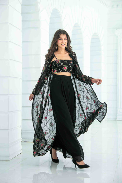 Black Slit Dhoti With Jacket