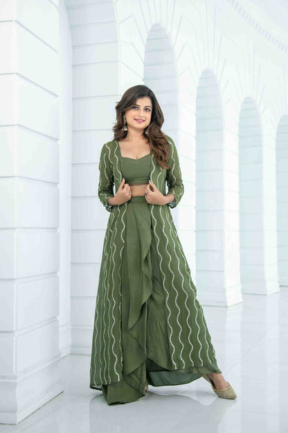 Olive Skit Dhoti With Jacket