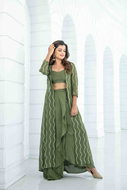 Olive Skit Dhoti With Jacket