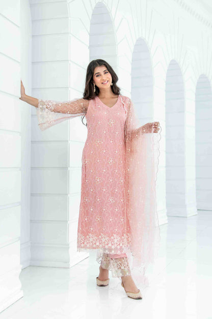 Peach Pakistani Thread Work Kurta Set