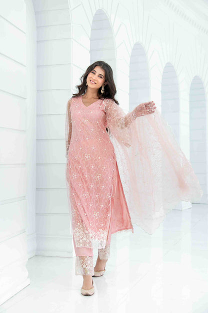 Peach Pakistani Thread Work Kurta Set