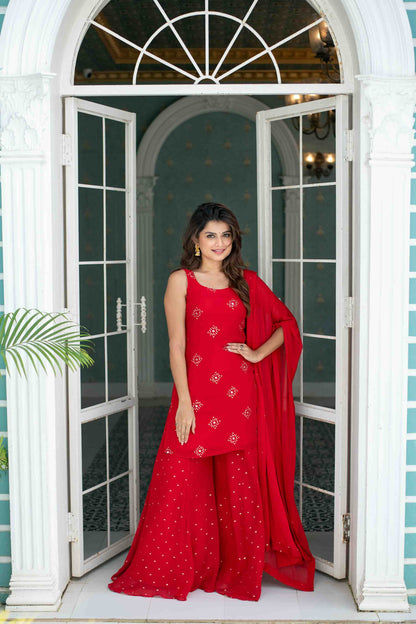 Red Short Kurta With Palazzo