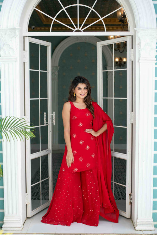 Red Short Kurta With Palazzo