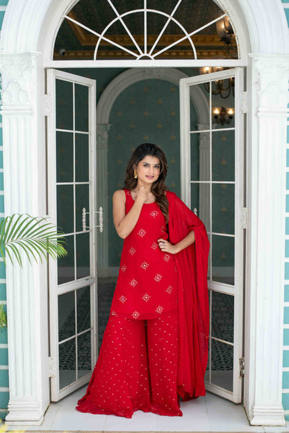 Red Short Kurta With Palazzo