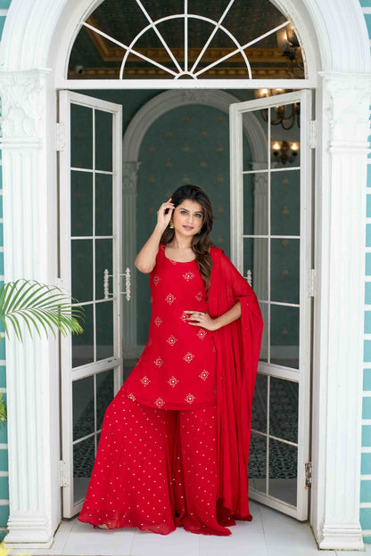 Red Short Kurta With Palazzo