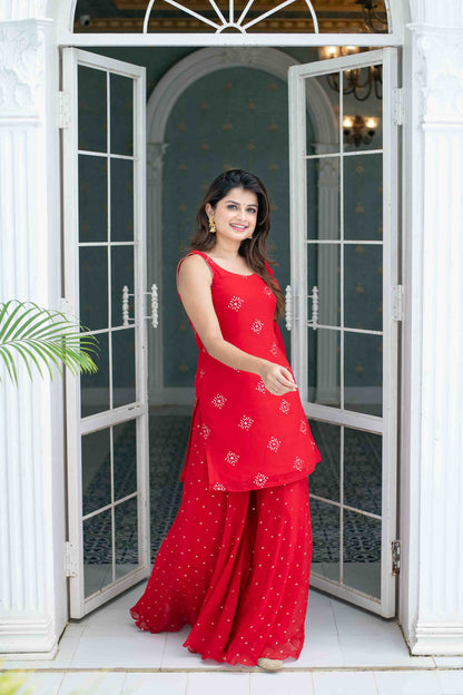 Red Short Kurta With Palazzo